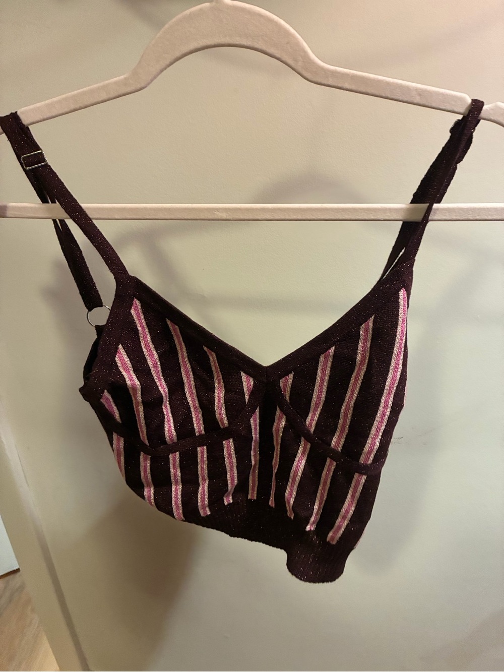 Striped Knit Bralette Top - Black & Pink Anthropologie